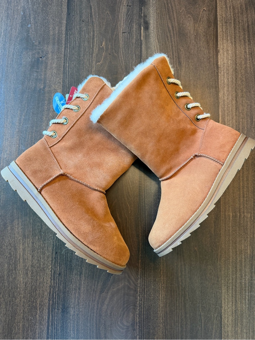 Muk Luks Tan Suede Lace-Up Fleece-Lined Ankle Boots